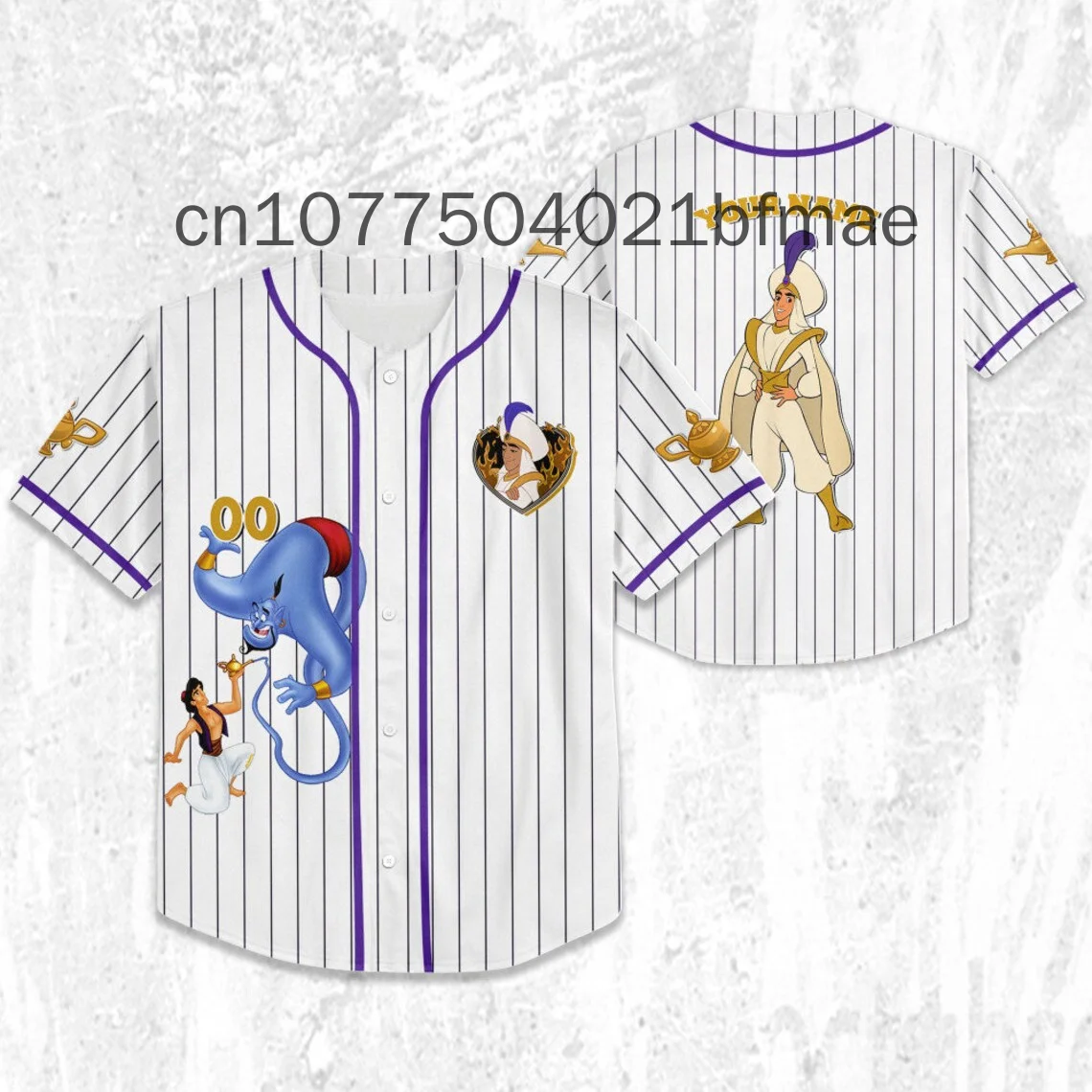 New Disney Aladdin Prince Purple White Baseball jersey Custom Name Disney Men And Women Kids Short Sleeve Baseball Shirt