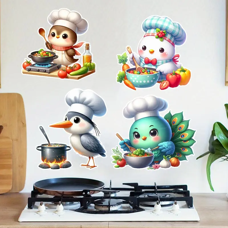Cute Cooking Birds Wall Stickers Kitchen Decoration Dining Room Living Room Cabinet Refrigerator Home Decoration Decal M1137