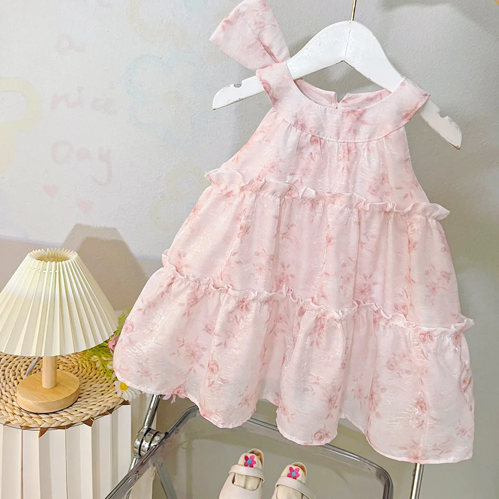 Sweet Princess Style Girls Mesh Dresses Summer 2024 Children Wedding Party Dress For Baby Birthday Clothes Kids Costume Dress