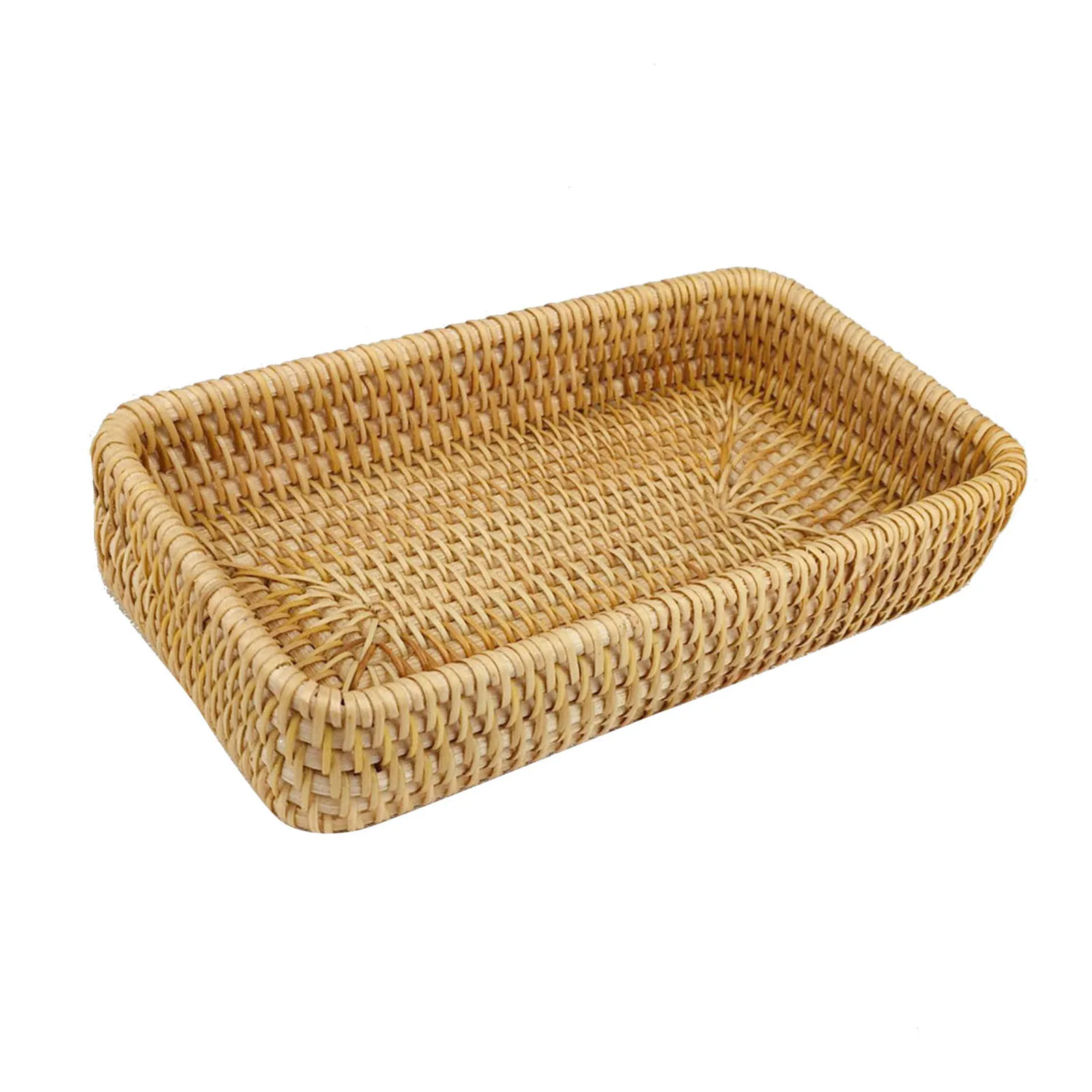 Handwoven Rattan Storage Tray Rattan Tray Tabletop Organization Snack Storage Basket Serving Tray Cake Wicker Rattan Basket