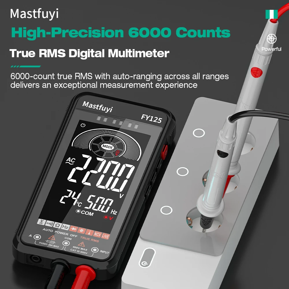 جهاز قياس متعدد رقمي بشاشة كبيرة أوتوماتيكية بالكامل من MASTFUYI مع عدد True RMS 6000، جهاز اختبار احترافي ذكي، أدوات كهربائية #2