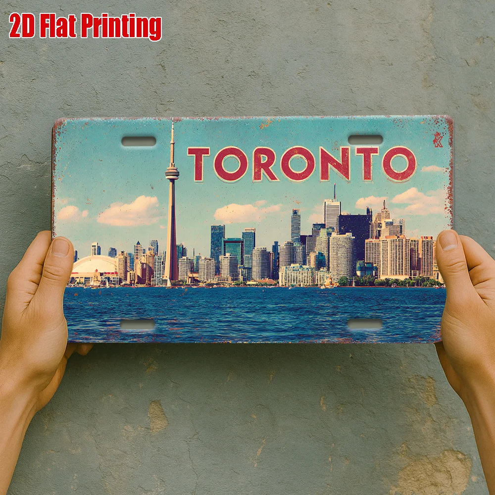 2D Flat, 2D Flat Printing, 1pc, Toronto Waterfront Scene Metal Sign, for Decorationg Only, Outdoor Wall Art (11.8
