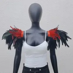 Chal de plumas de gran tamaño de estilo gótico, insignia de hombro de baile, fiesta de Halloween, accesorios de disfraces de juego de rol