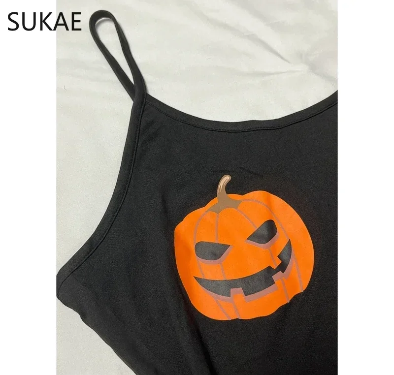 SUKAE Cute Halloween Gift Prumpkin Women Tank Top Shorts Nightie Spaghetti Strap Pajama Set Girl Sexy Lingerie Sleeveless Pijama