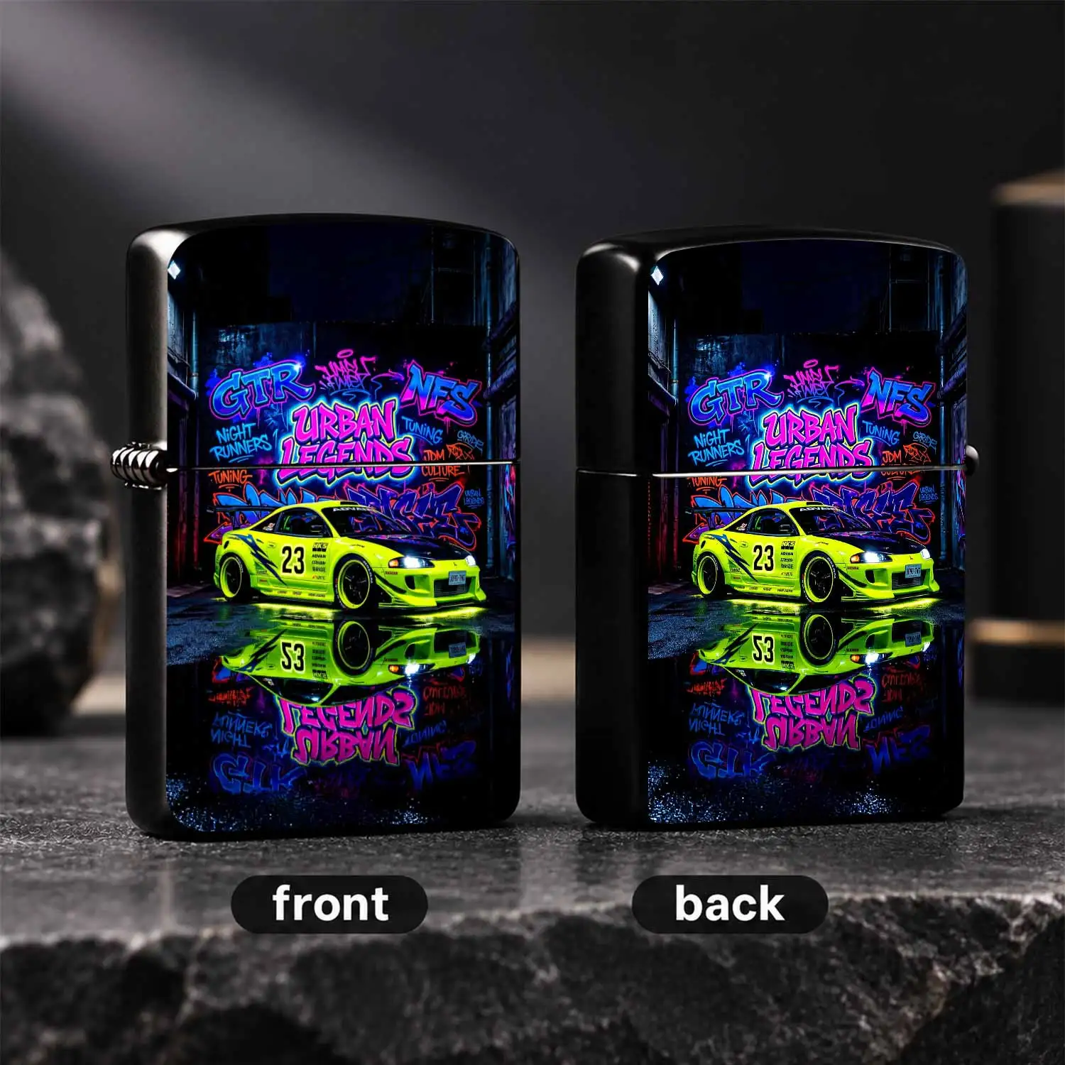 Neon Urban Legends Jdm Tuning Sports Car Lighter, Vibrant Graffiti Alley Night Scene Design, Stylish Portable Accessory For Car Enthusiasts, Unique Creative Gift For Friends, Perfect For All Daily Scenes, Exquisite Trendy Collectible Decor