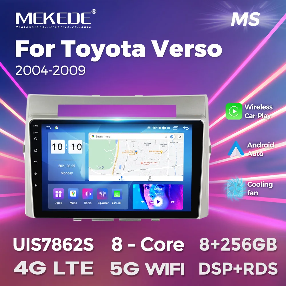 MEKEDE Radio de coche de 9 pulgadas para Toyota Corolla Verso AR10 2004-2009 reproductor Multimedia 2 Din Carplay vídeo estéreo unidad central Audio