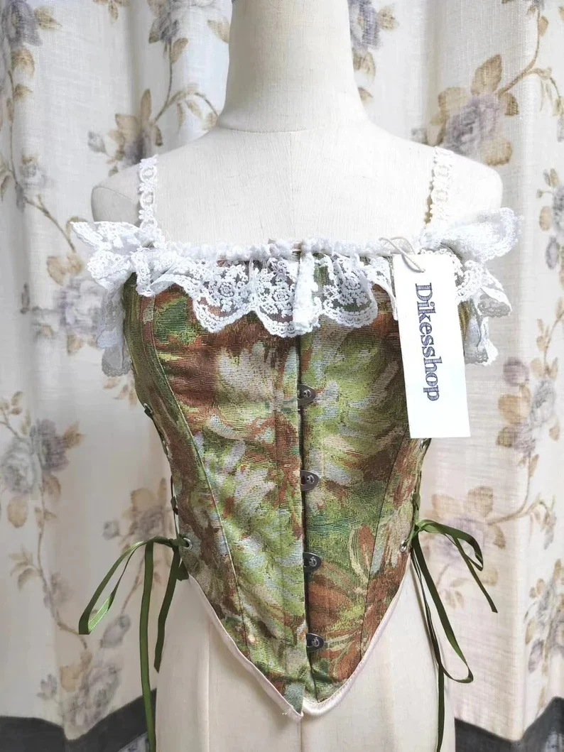 

Vintage Lace Y2K Corset Top Schoolgirl Floral Outfit Lace-Up Cropped Top Y2K Clothing 90s 00s Clothing Y2K Cropped Corset Top