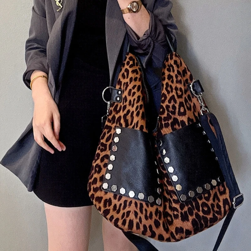 Brown Leopard Women\'s Bag 2024 Autumn/Winter New Versatile Shoulder Crossbody Fashionable Big Bag Large Capacity Female Handbag