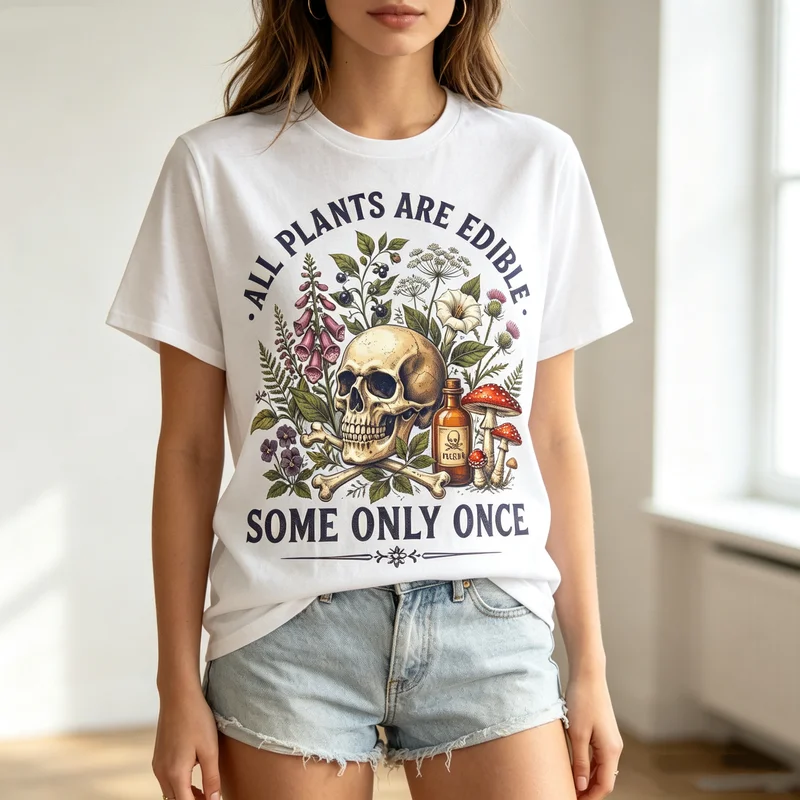 Skull Mushroom Botanical Tee Funny Plants Quote Print Mens Casual Short Sleeve T Shirt  Harajuku Harajuku Oversized Top