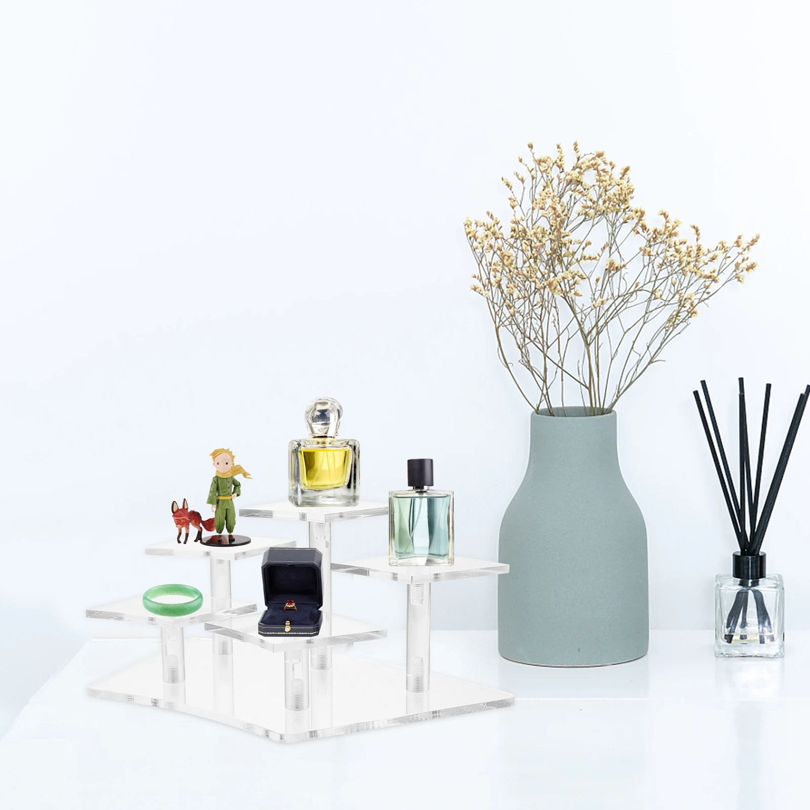 

Acrylic Figure Display Stand Multi-layer Perfume Shelf Clear Jewelry Rack Stair Shape Holder Organzier For Home Use
