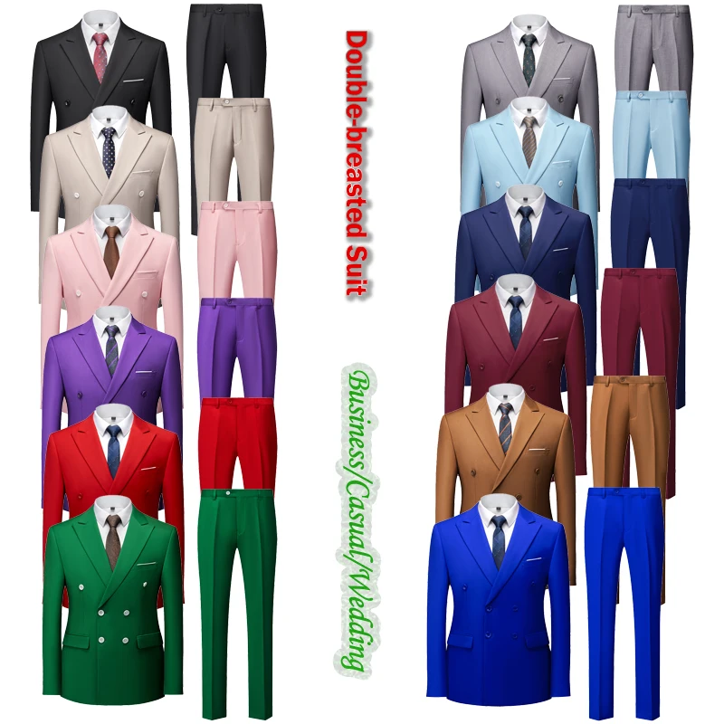 

2025 New Fashion Double-Breasted Wedding Suits for Men,Business/Casual/Wedding Multi-Occasion Men's Blazer+Pants 2-Piece Set Set