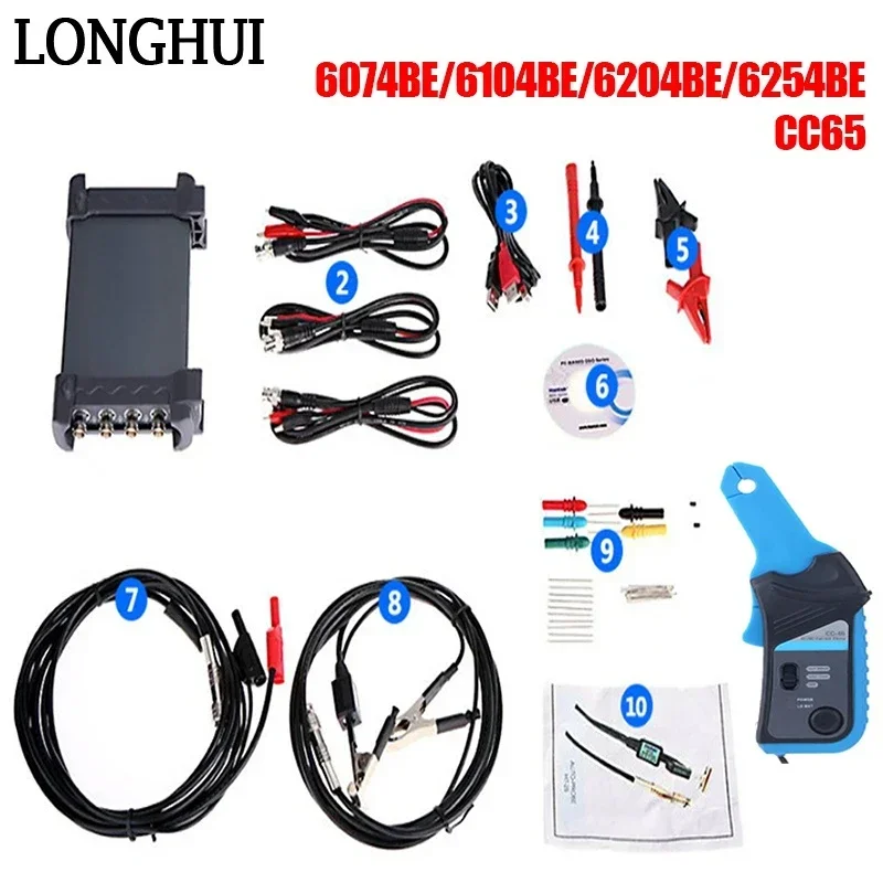 6074BE Car Virtual Oscilloscopes Portable Automotive Diagnostic Digital Storage Oscilloscope Tools PC USB 4 Channels 70MHz WIN10