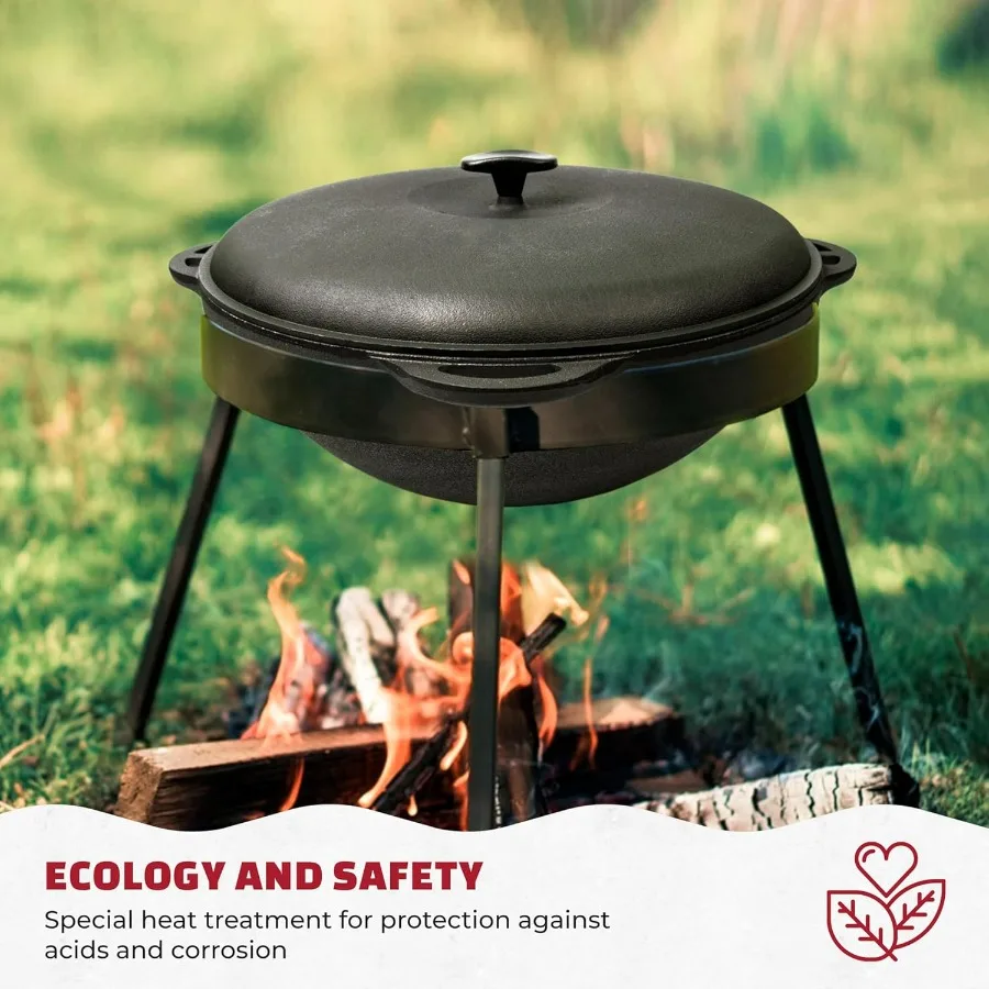 وعاء فرن هولندي مع غطاء سيتون 18 كوارت (17 لتر) - فرن هولندي للتخييم - طقم أواني طهي من الحديد الزهر - حديد كازان أوزبكي - Premium C