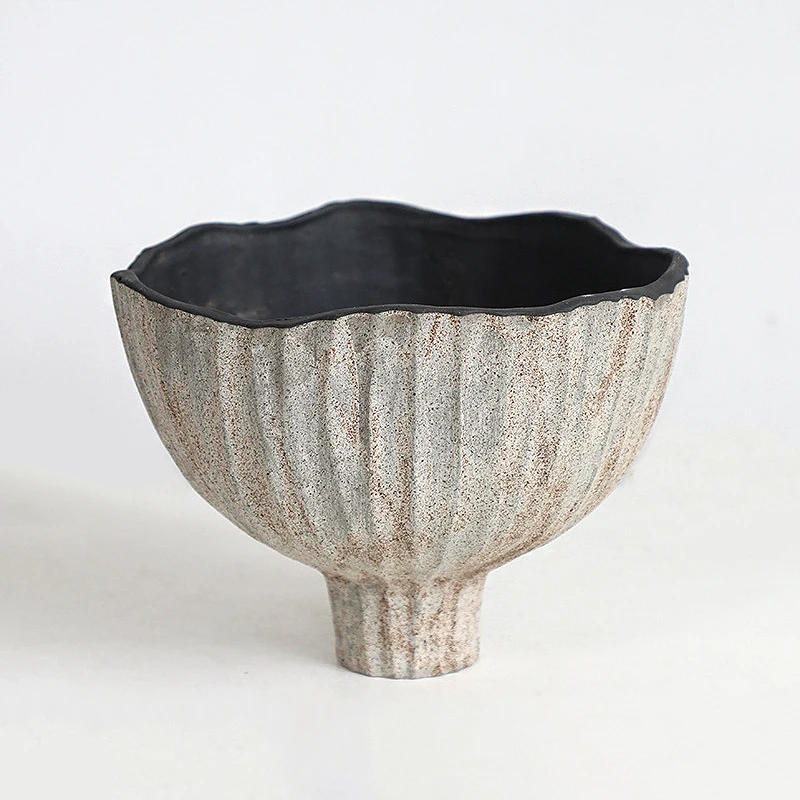 Modern Zen Ceramic Vase Wabi-Sabi Large-Mouth Lotus Pot Vintage Cement-Style Decor Artistic Hotel Display Stand