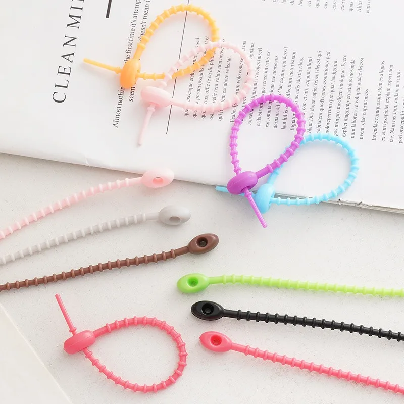 Rubber Gradient Bands Colorful Silicone Tie Cable Organizer Data Charge Cord Earphone Line Management Storage Adjustable Ties