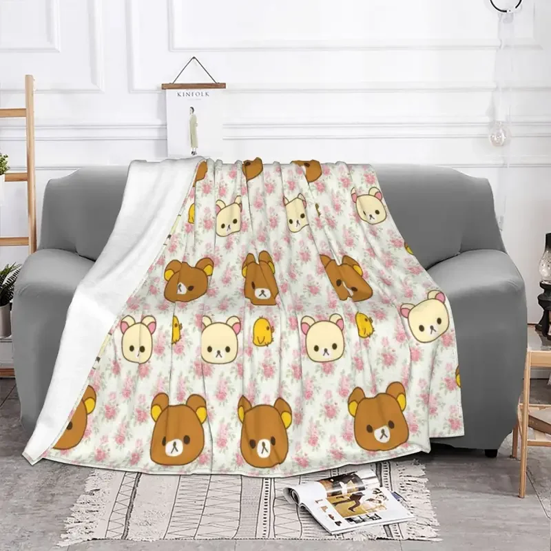 Rilakkuma relaks koc z misiem flanelowy z nadrukiem wielofunkcyjny lekki cienki koc do łóżka narzuta podróżna