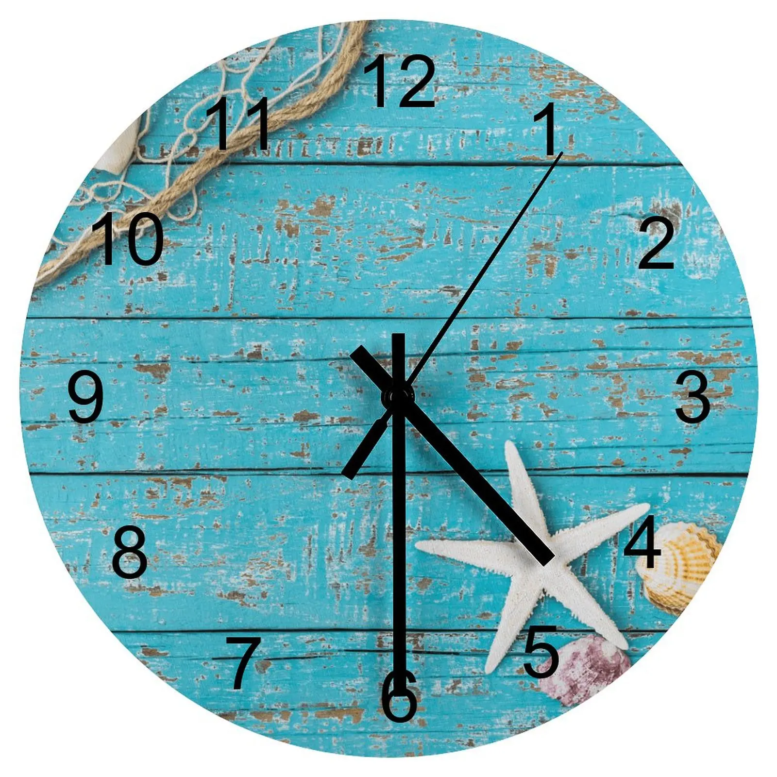 Hallway Wall Clock Blue Shell wood block Clocks 12 inch Mute Wood Round Multicolor Ultra Thin Fantasy