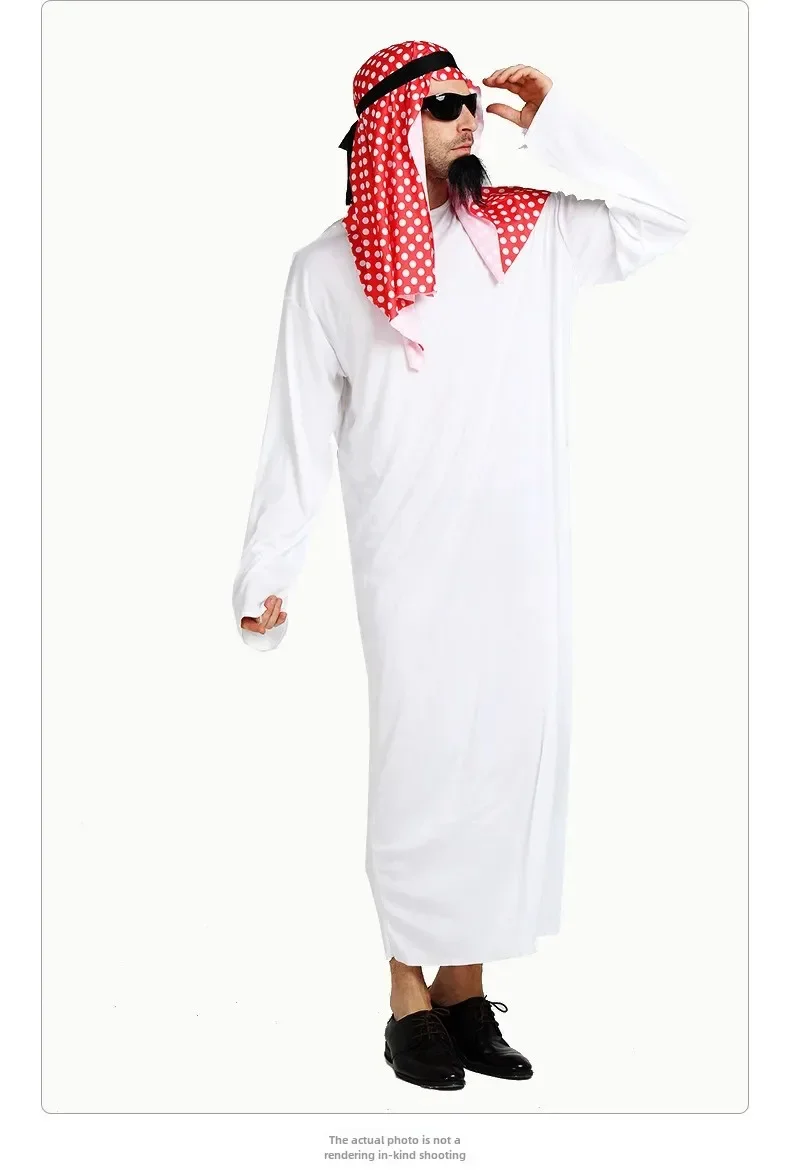 Ropa de escenario para hombres adultos Príncipe árabe blanco vestido de actuación árabe pañuelo rojo estilo Dubai costo de fiesta de comercio occidental
