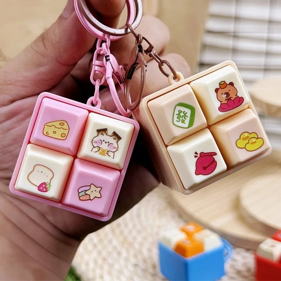 Cartoon Fidget Keychain Squeeze Toy DIY Keyboard Keycap Music Button Pass Time Portable Four Keys Pinch Stress Relief Finger Toy