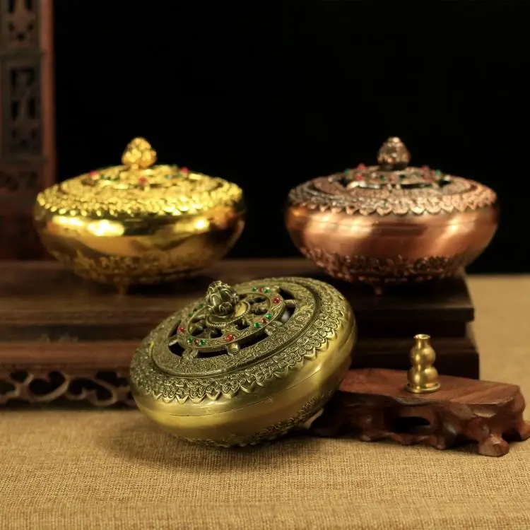 Alloy copper plate incense burner, living room Buddha furniture, tea ceremony ornaments