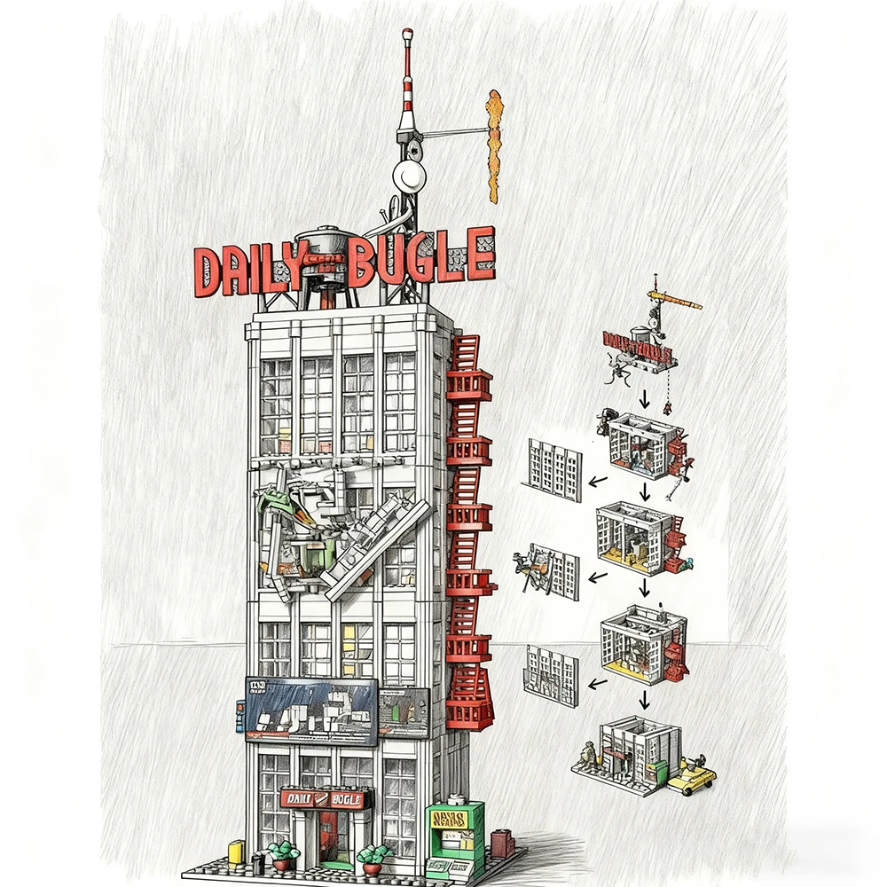 Street View Series 3772pcs Daily Newspaper Building Model Home Furnishings Building blocks Giant Toys Christmas Birthday Gifts