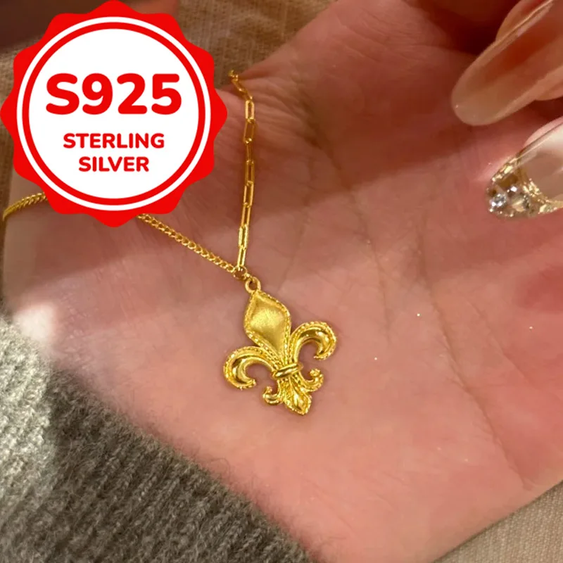 

925 sterling silver French retro high-end brushed bright iris necklace light luxury temperament everyday versatile flower clavic