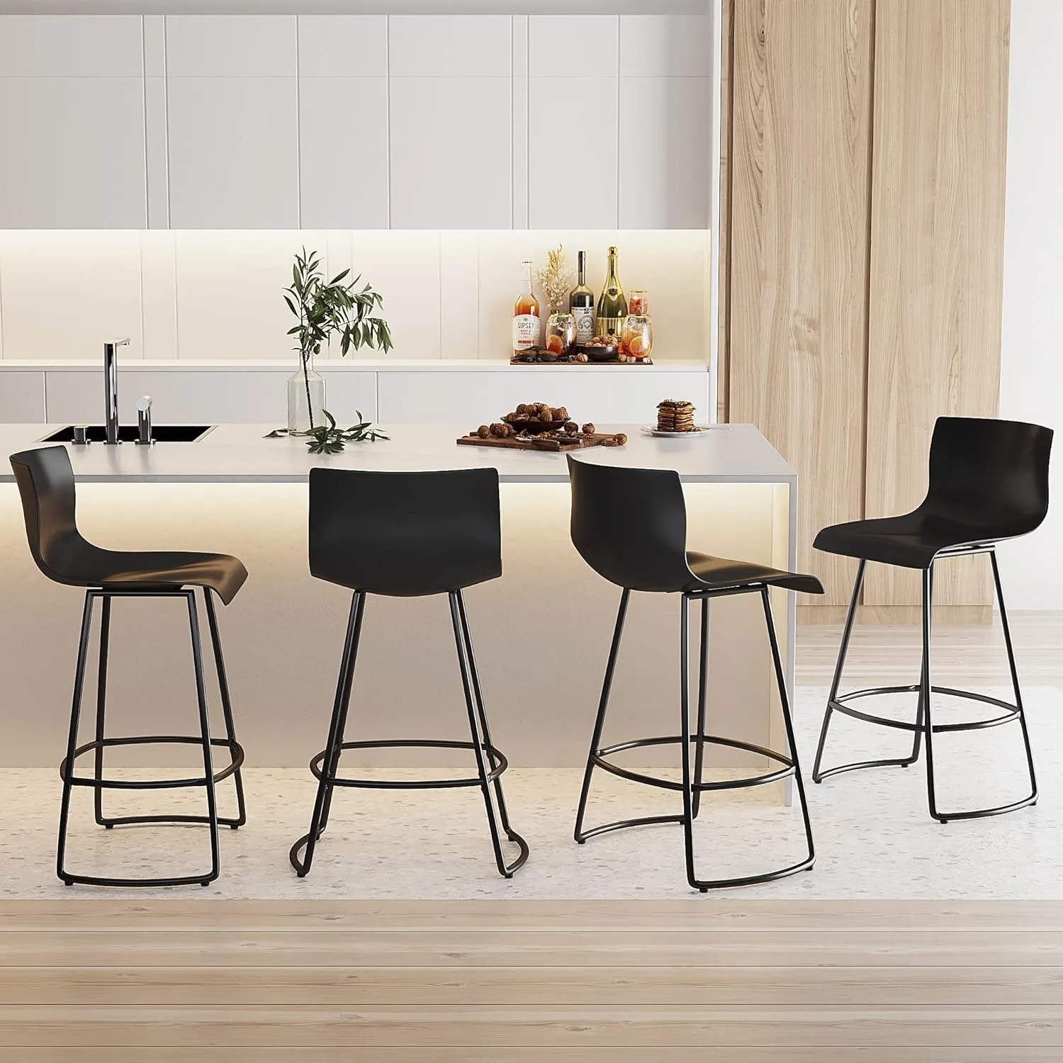 Bar Stools Set of 4 Bar Stools Counter Height Bar Stools Modern Swivel Bar Stools Bar Chairs w/Back Plastic 26" Metal Bar Stools