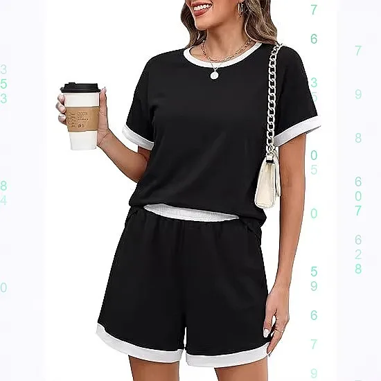 

Women's Color Block Casual 2 Piece Matching Set Spring Summer Loose Fit Tee Top Jumpsuit Pants