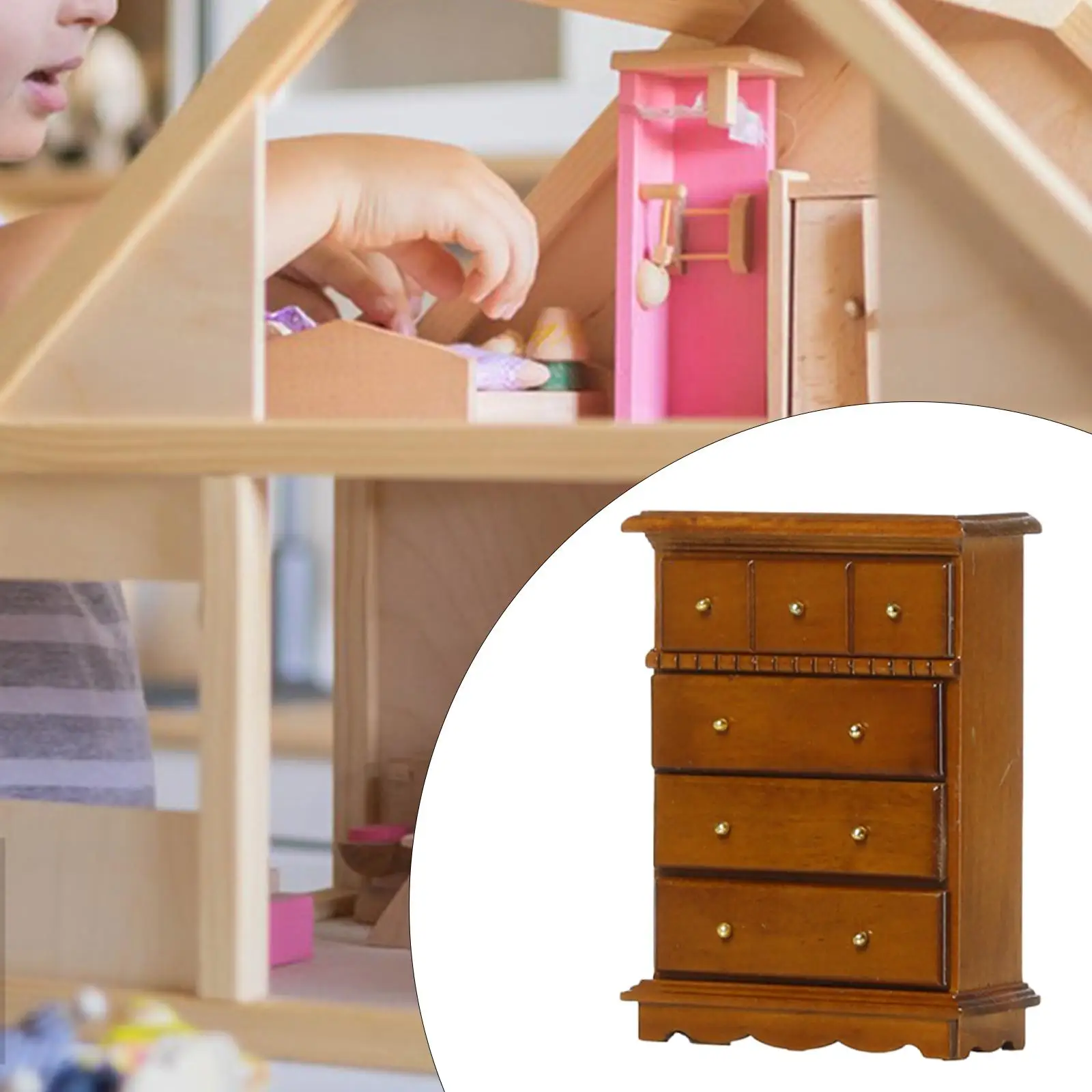 

1/12 Scale Cabinet Wooden Furniture Scenery Supplies Simulation Accessories Toy Mini Model for Bedroom Living Room Ornaments