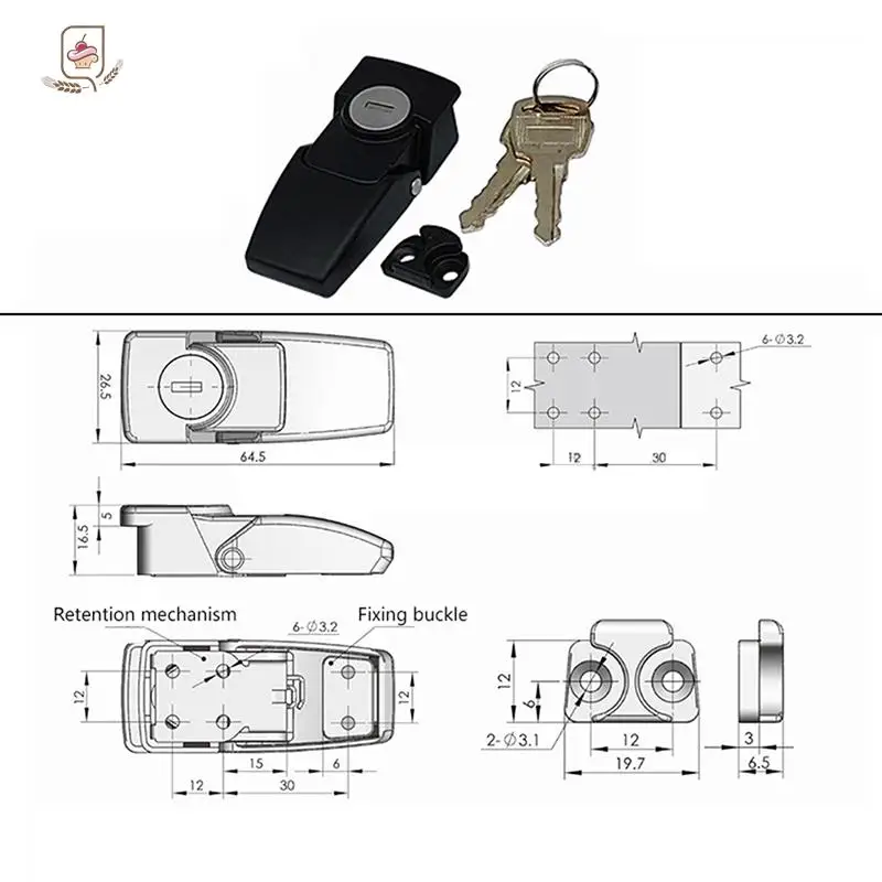 1set Cabinet Black Coated Metal Hasp Latch DK604 Security Toggle Lock With Two Keys
