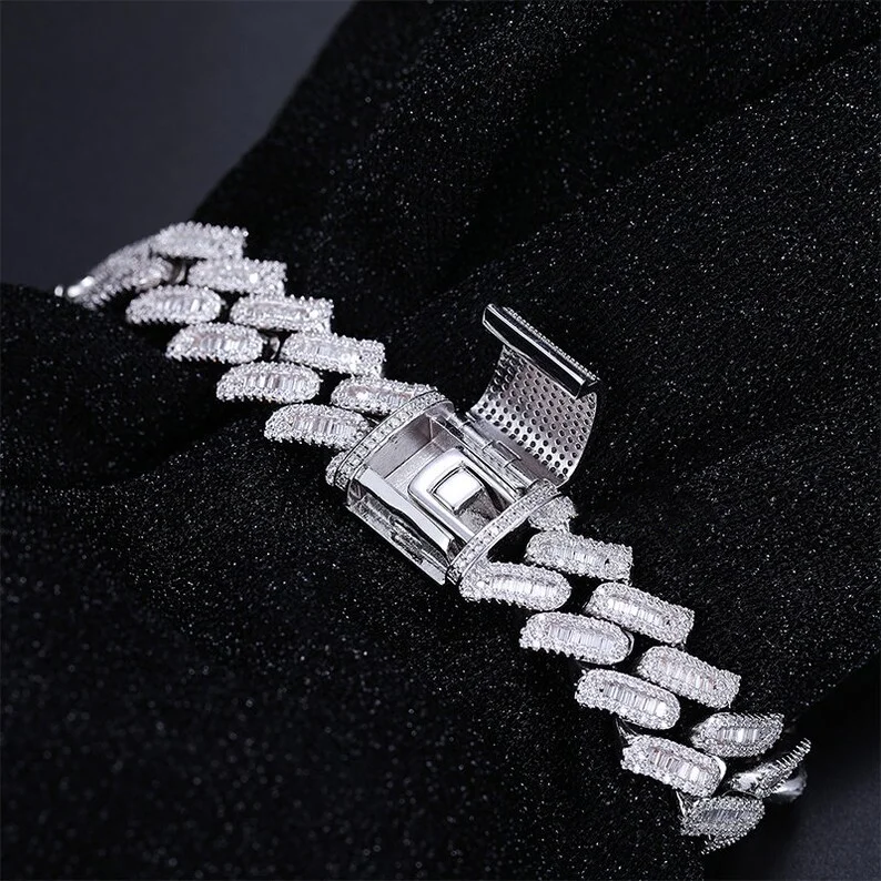 Master Rocks Jewelry 925 Sterling Silver 15mm Hip Hop Bracelets Iced Out Vvs Moissanite Cuban Link Chain