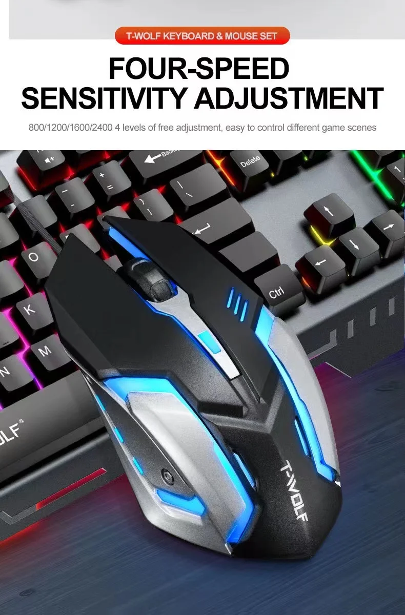 

TESDINE T-WOLF TF600 Gaming Keyboard and Mouse Set with Wired Luminous Esports Metal Panel Computer Keyboard and Mouse
