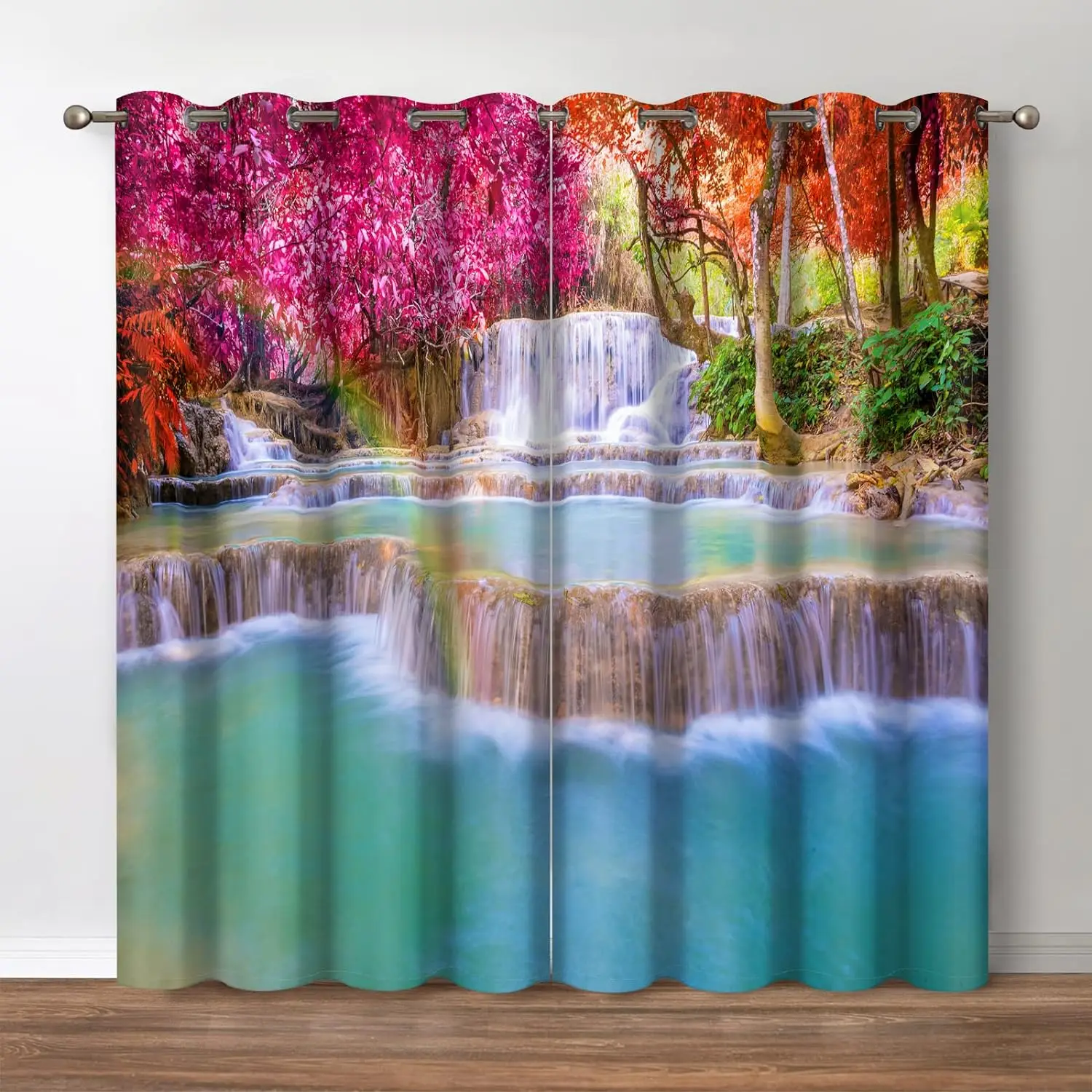 Rain Forest Waterfall Semi-Blackout Curtain Mountain Waterfall Flow Jungle Nature Scenery Print cortinas for Bedroom Living room