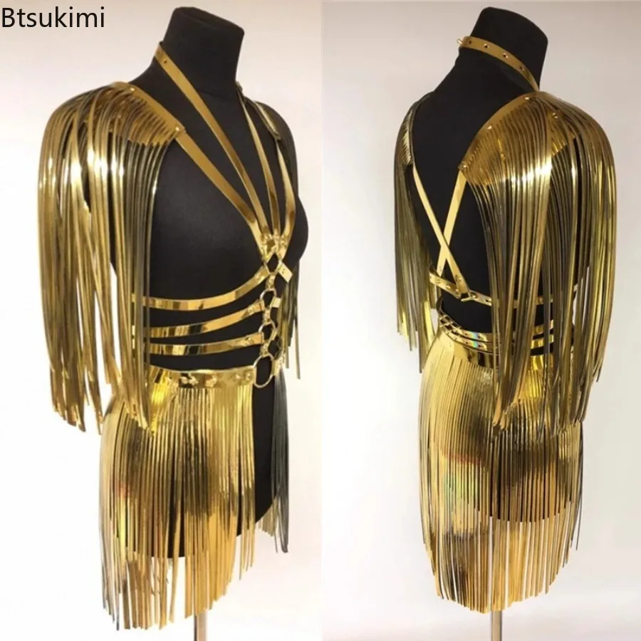 Fashion Ladies Gold Harajuku Style Tassel Shoulder Strap Women's Role Playing Nightclub Stage Performance Costume Accessory New