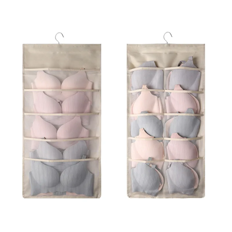 Underwear Storage Hanging Bag Double-Sided Wall Hanging Student Household Storage Bag Solid Color Transparent Polygon Bra Bag