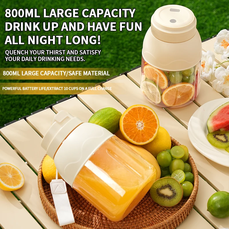 Portable Rechargeable 800ML Electric Juicer for Fruit Vegetable Processing Household Picnic Milkshake Maker