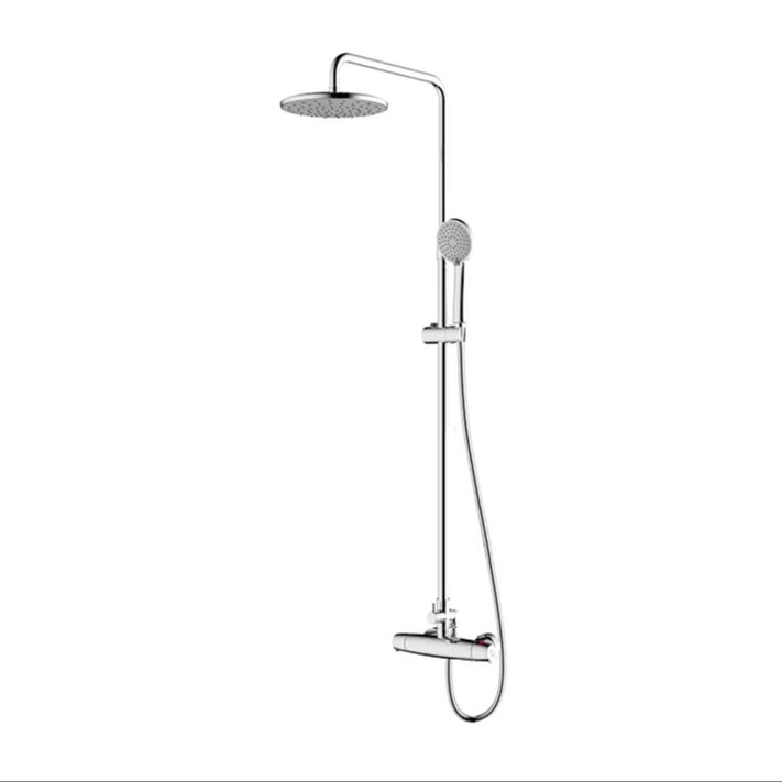 

Wall-Mounted Brass Shower Mixer With Thermostat Classic Style Waterfall Faucet Chrome Finish Ceramic Valve Core