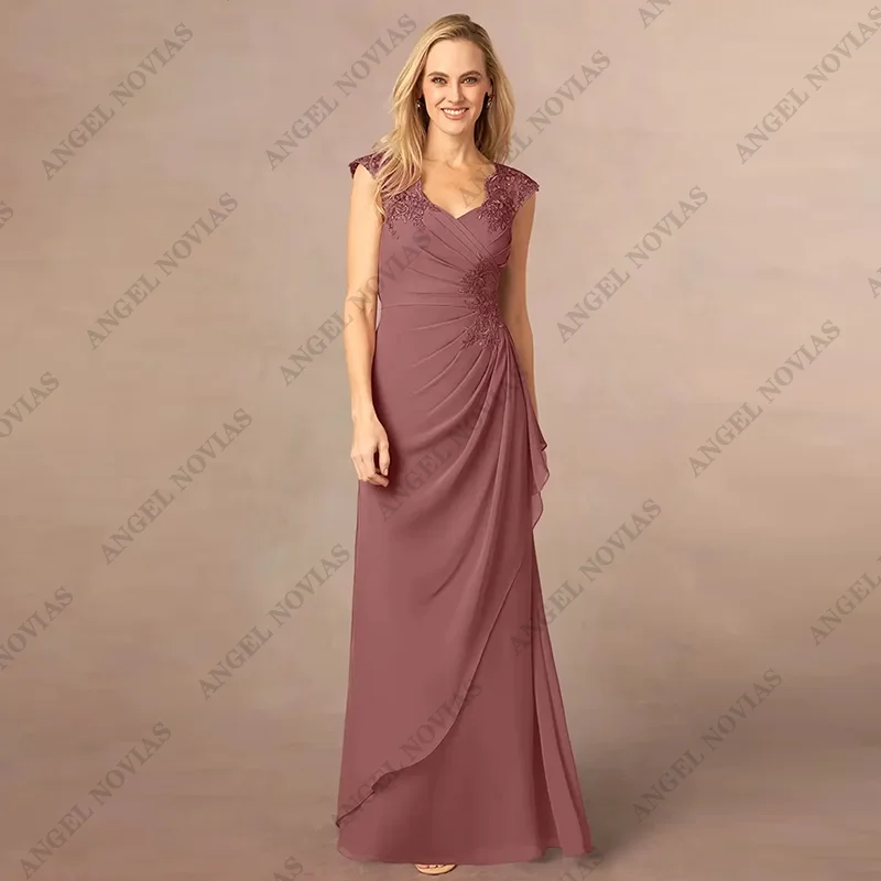 Personalizado a linha mãe da noiva vestido formal convidado do casamento elegante até o chão chiffon renda miçangas vestidos de lantejoulas 2024