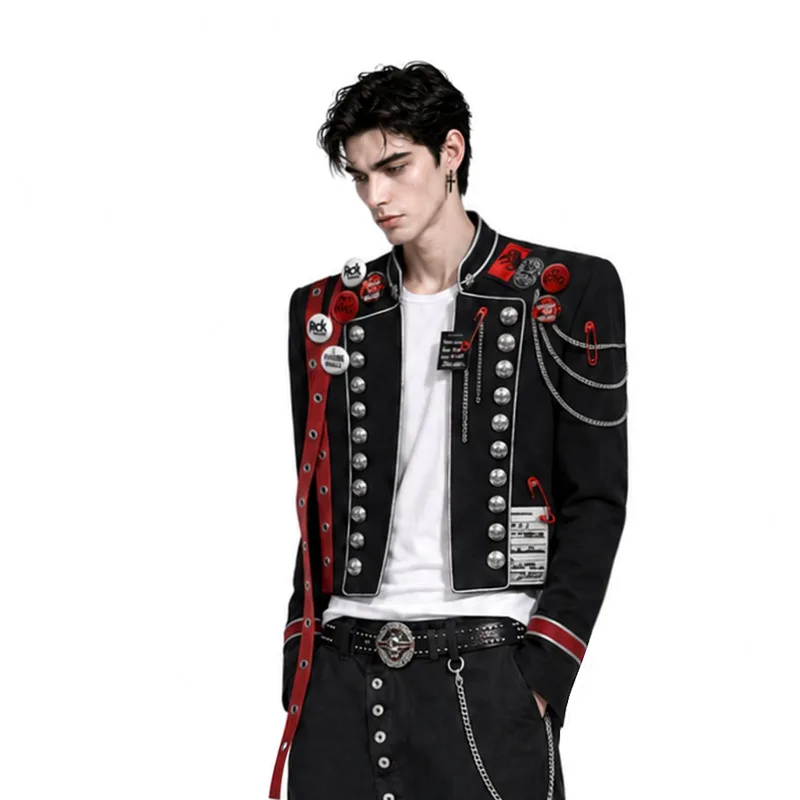 WVGA Spring Autumn New Men Heavy-duty Wide-shoulder Trendy Short Blazer Niche Chic Casual Button Stand Collar Jackets Ins W28241