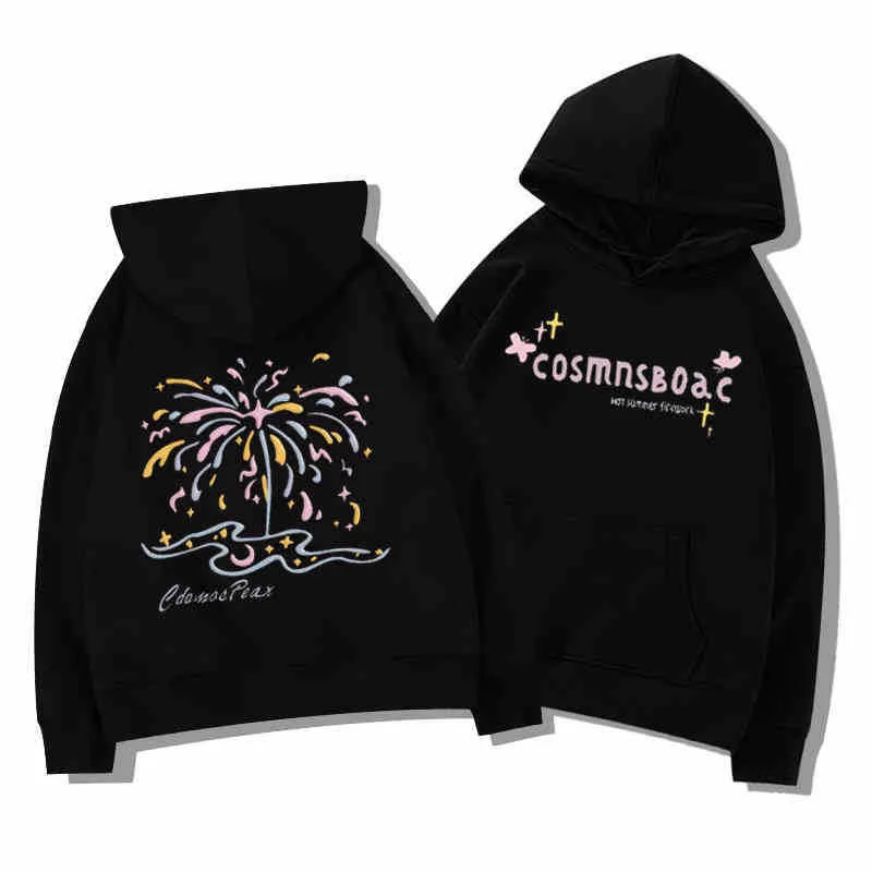 

2024 Fireworks Print Hoodies Pocket Sweatshirt For Men And Women Loose America Style Ins Autumn Winter Velvet Thickened Pullover