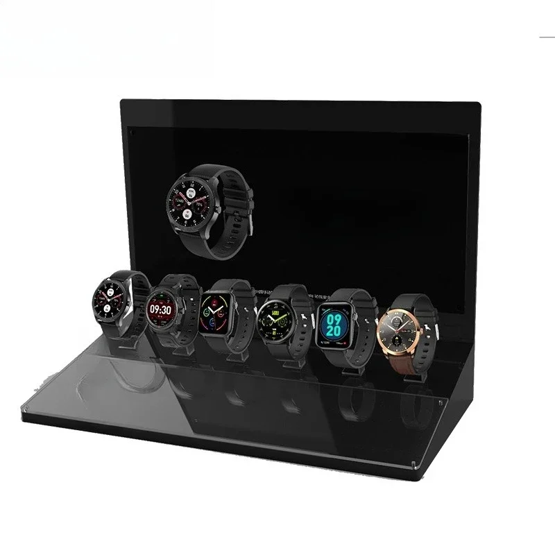 

High definition advertising background with LED illumination, children's and adult smart wristband watch display stand