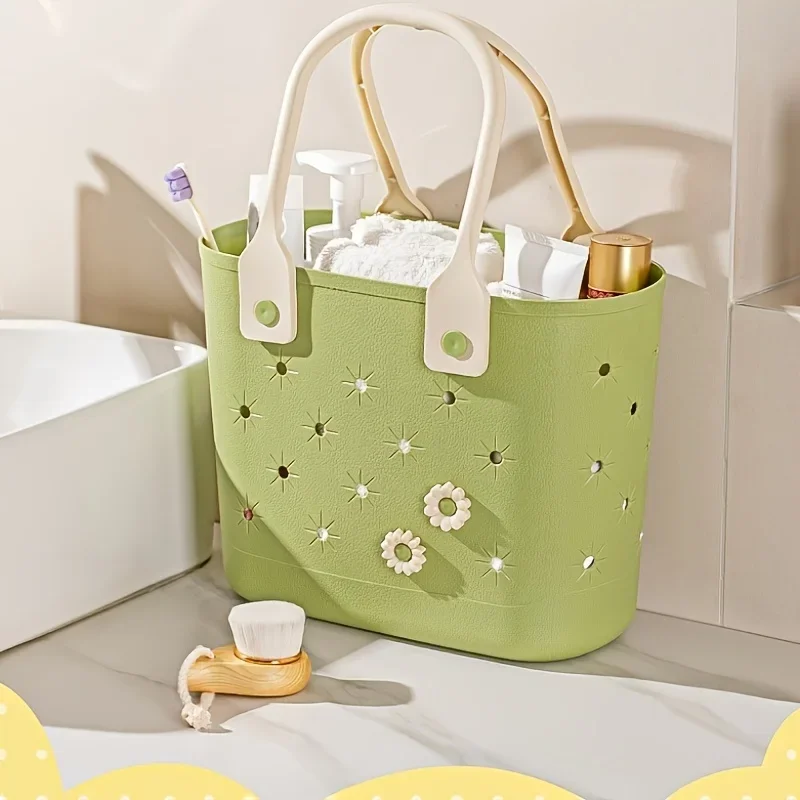 

Large Waterproof Rubber Beach Tote Bag Floral Print Design Durable Travel Organizer with Soft Handles Camping Gym Toiletries