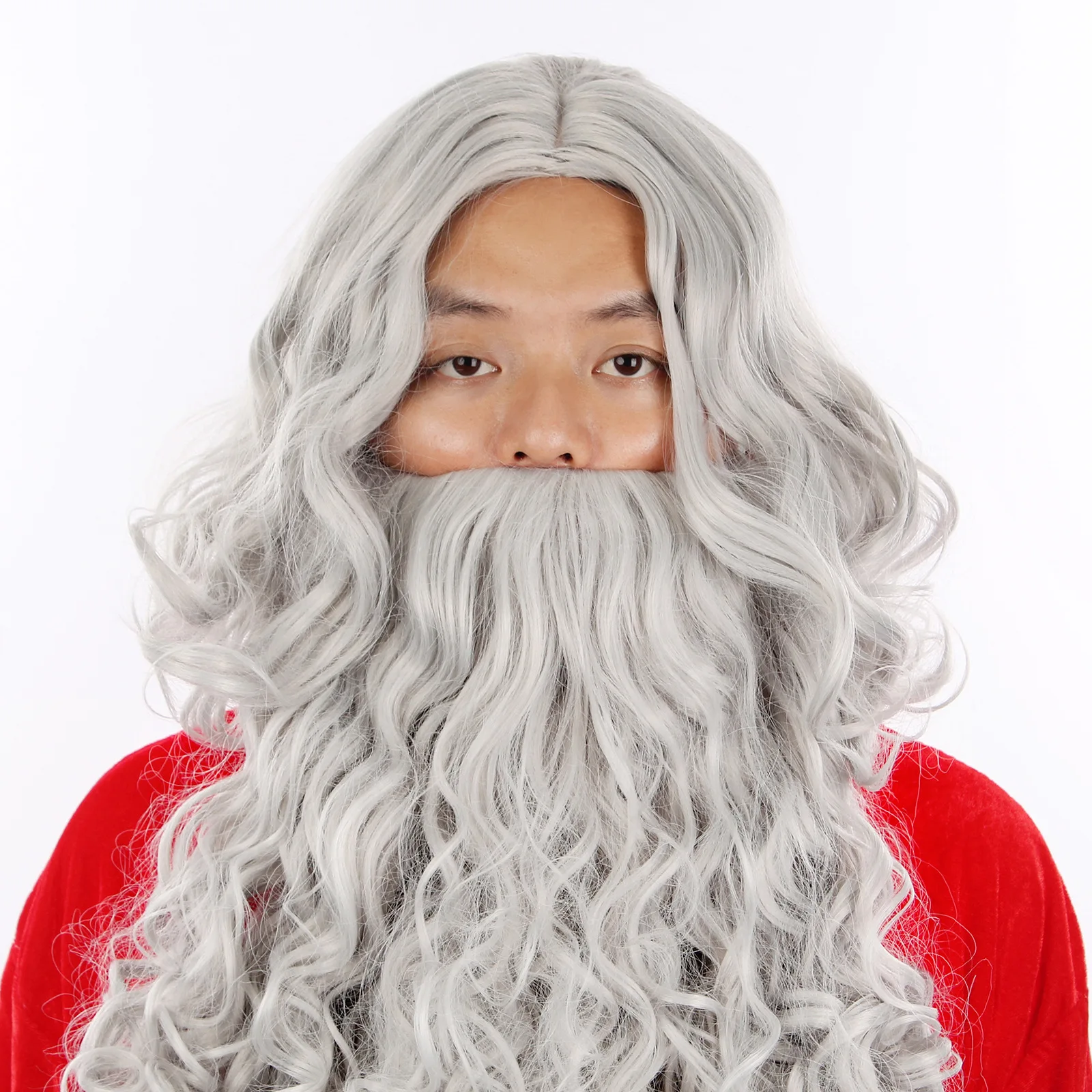 Christmas Gift Santa Claus Wig and Beard Synthetic Hair Cosplay Wigs for Men White Curly Long Synthetic Hair Wigs For Adult