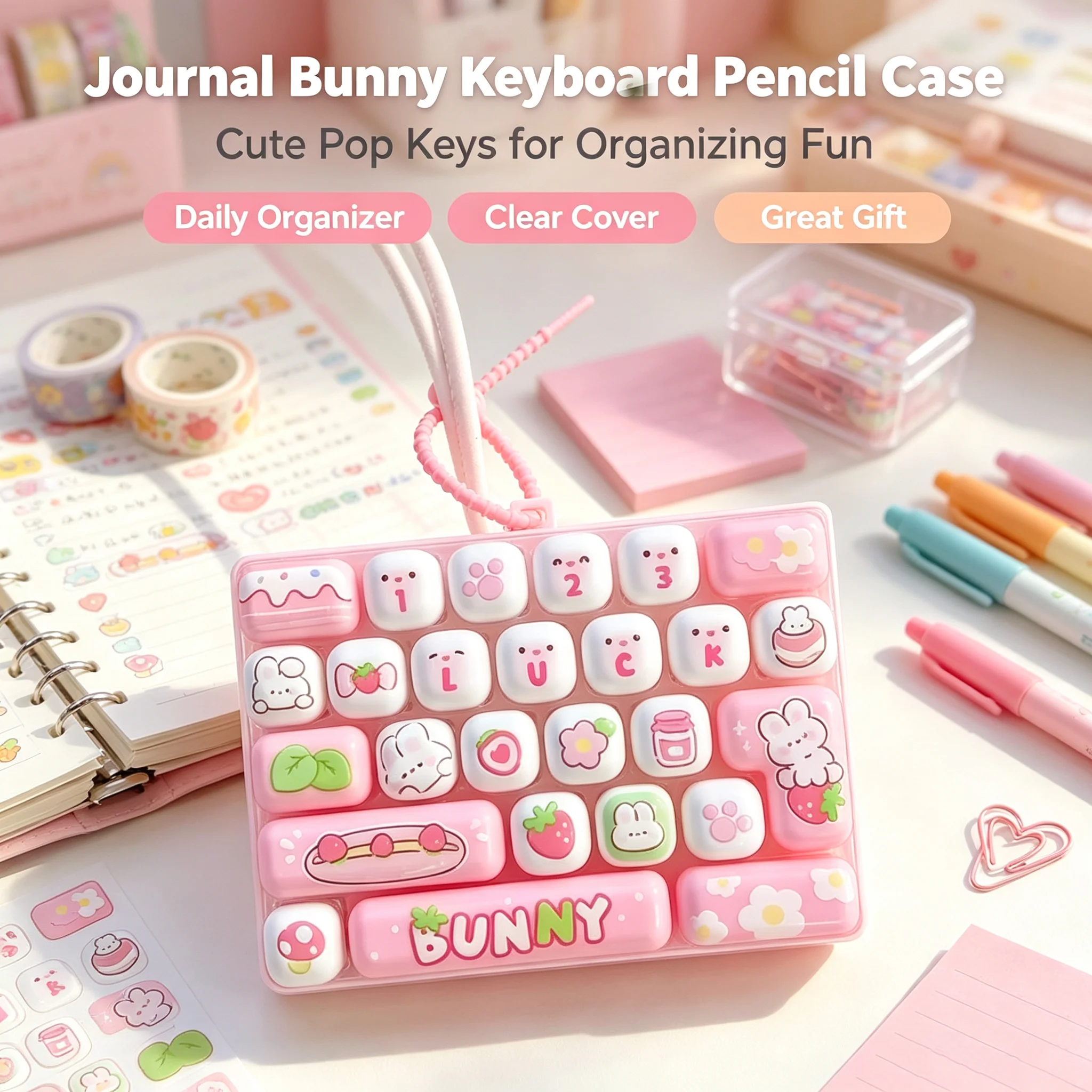 Cat Pudding 26-Key Decompression Keyboard Cartoon Clicker Cute Backpack Pendant Perfect Christmas Gift for Teens