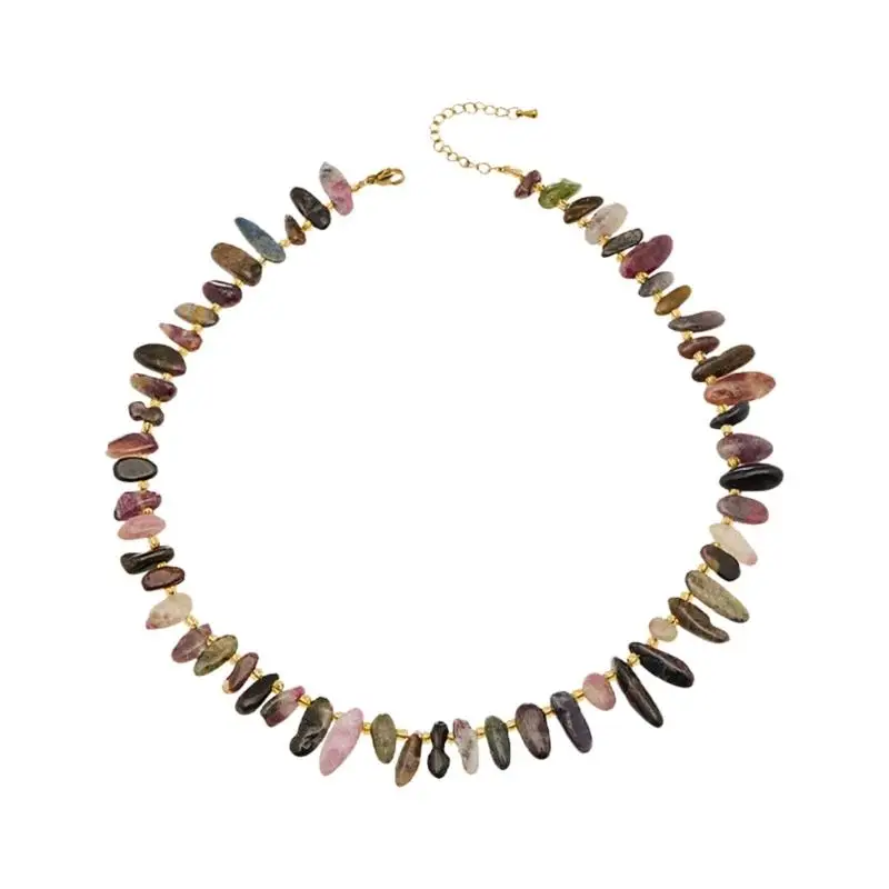 A52E Trendy Geometric Pendant Necklace Natural Crystals And Alloy Chain Neckwear