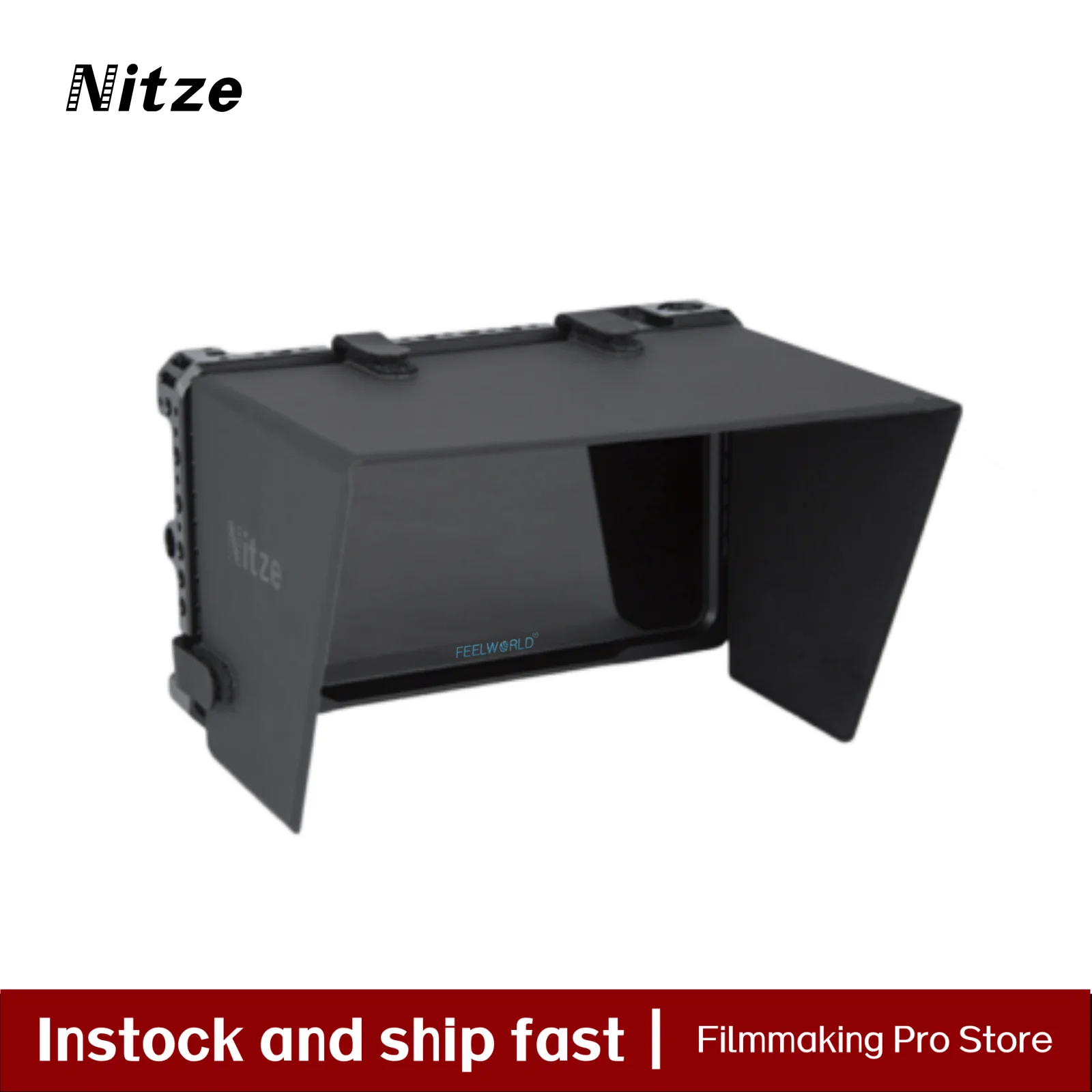 Nitze Monitor Cage for Feelworld S7 Monitor with Built-in NATO Rail, Cold Shoe, and LS7-A2 PU Sunhood