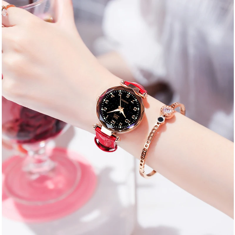 Starry Sky Women Wrist Watches 2024 For Ladies Wrist Watches Top Brand Luxury Rose Gold Leather Band Female Clock High Quality