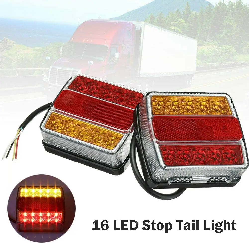 2X Turn Signal Brake Indicator 16LED Stop Tail Lights Caravan Truck Trailer Lamp