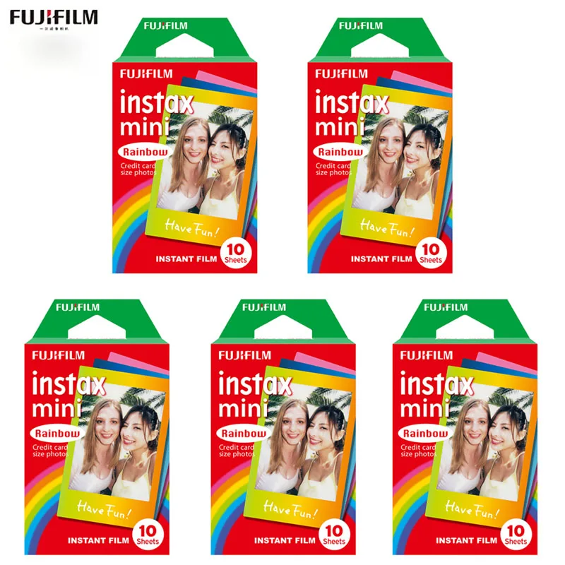 For Instax Mini Rainbow Film 10-50 Sheets For Fujifillm Instant Mini 12/7+/8/9/11/25/70Camera Instax Mini Colorfilm Photo Paper