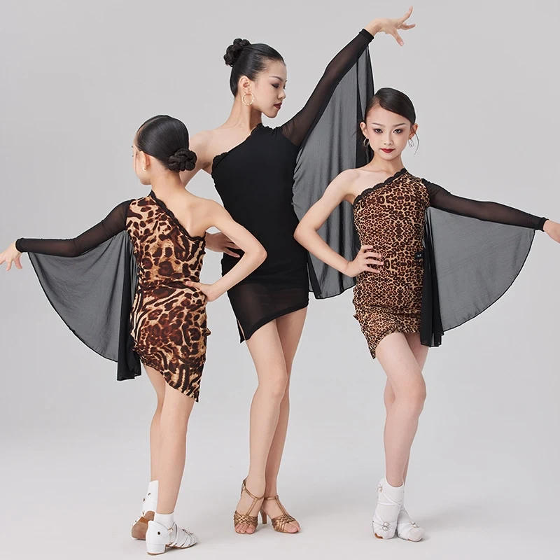 

Детский костюм для латинских танцев Chacha, платье для латинских танцев с летающими рукавами для девочек, детская одежда для выступлений в бальных танцах SL13768